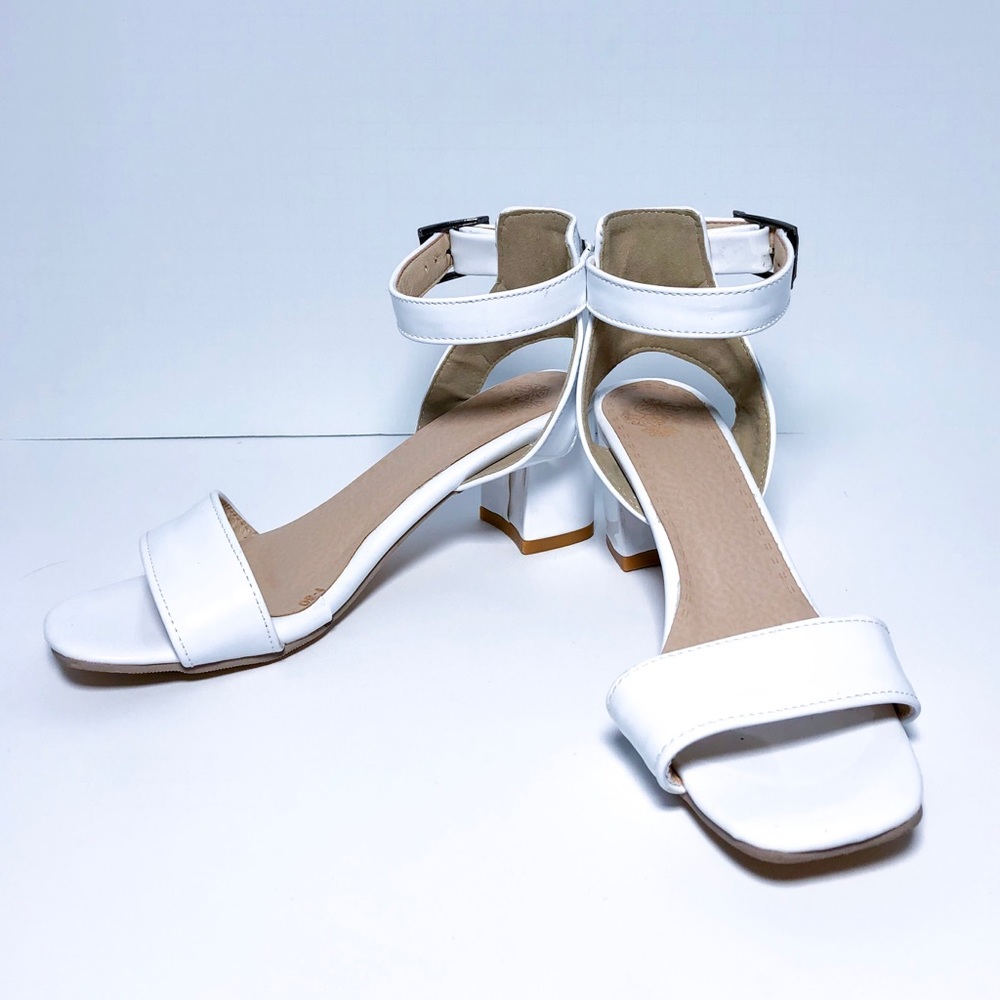 White Block Heel Strap Sandal
